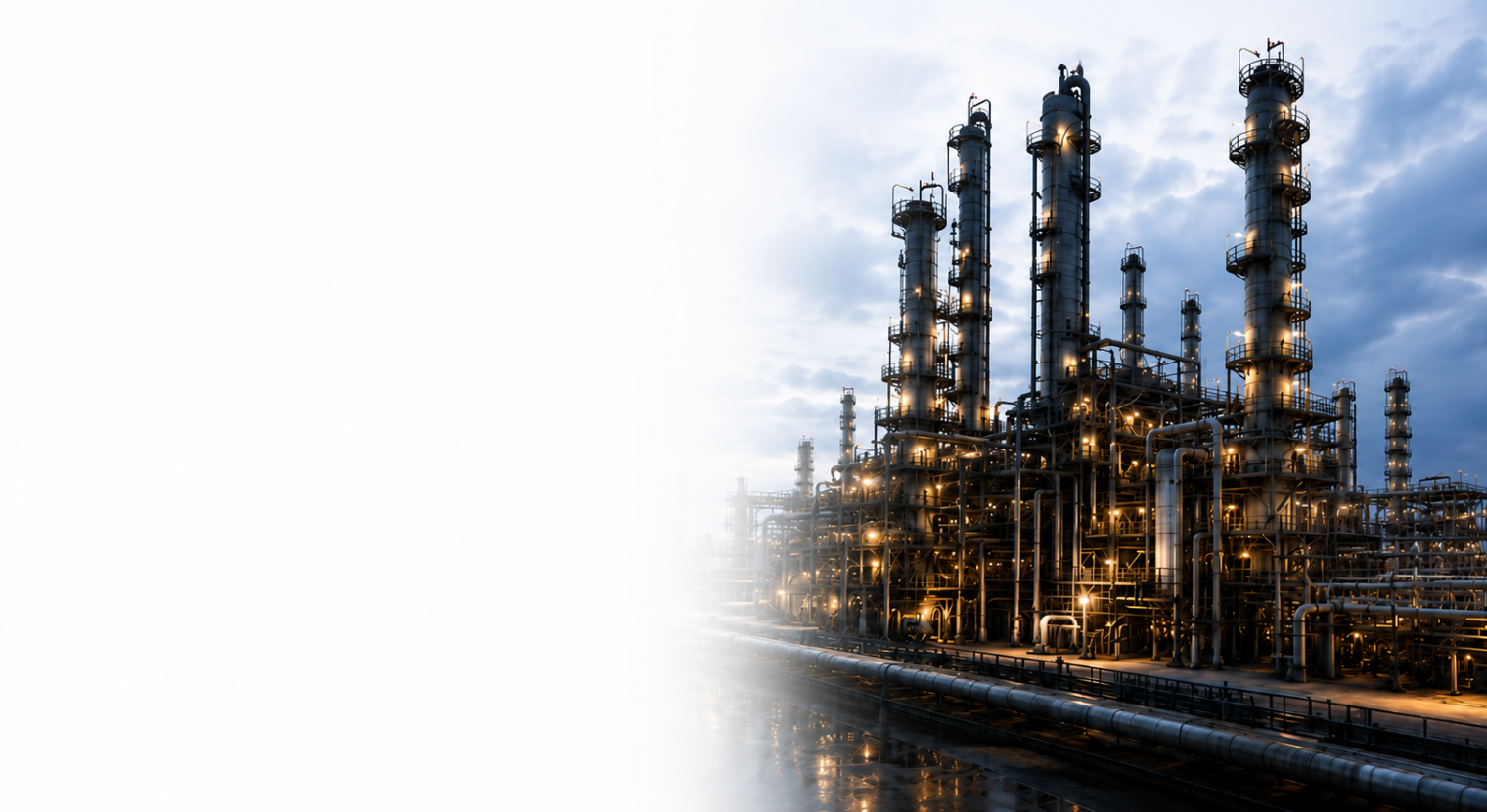 Large scale industrial refinery at dusk